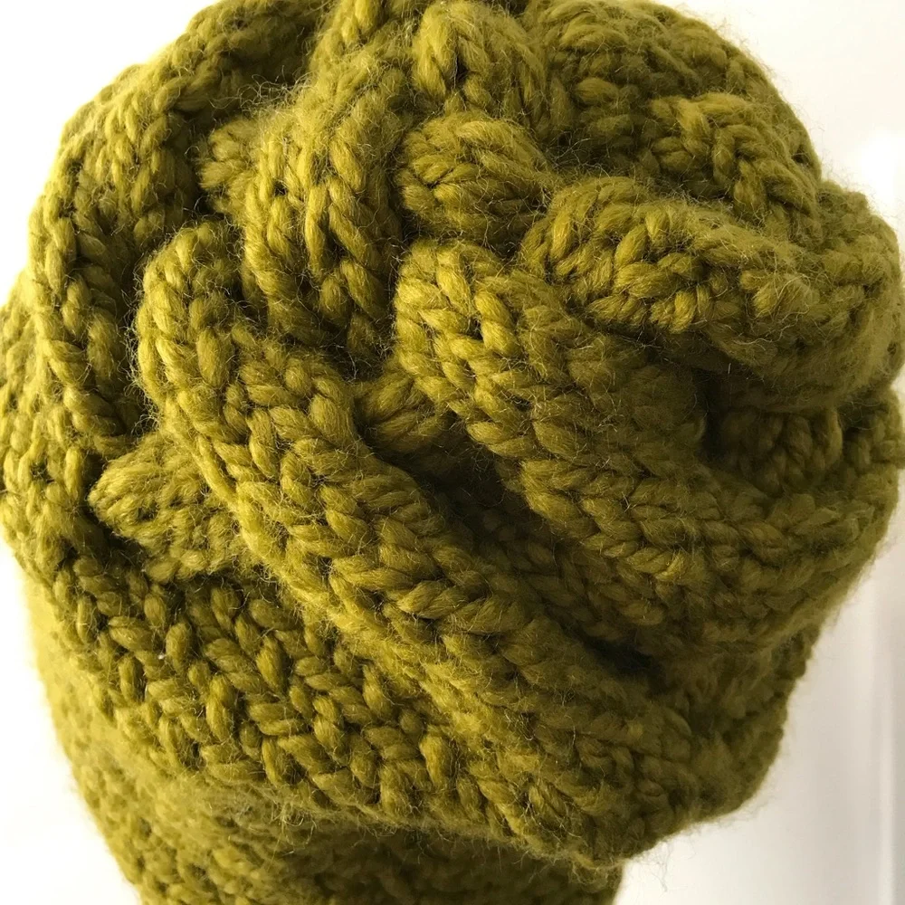 NEW Handmade Oversize Chunky Wool Hat, Criss-Cross Cable Crown